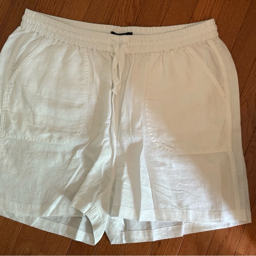 2-Piece Set White Linen Short Sleeve Shirt & Shorts - Picture 3 of 6